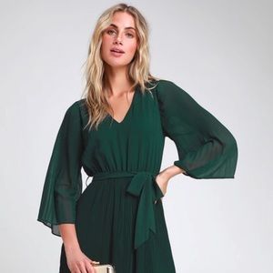 Dark green pleated midi dress - NEW!